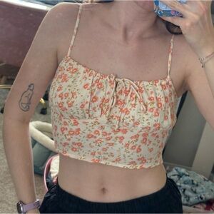 Billabong Cream Crop Cami with Coral Floral Print